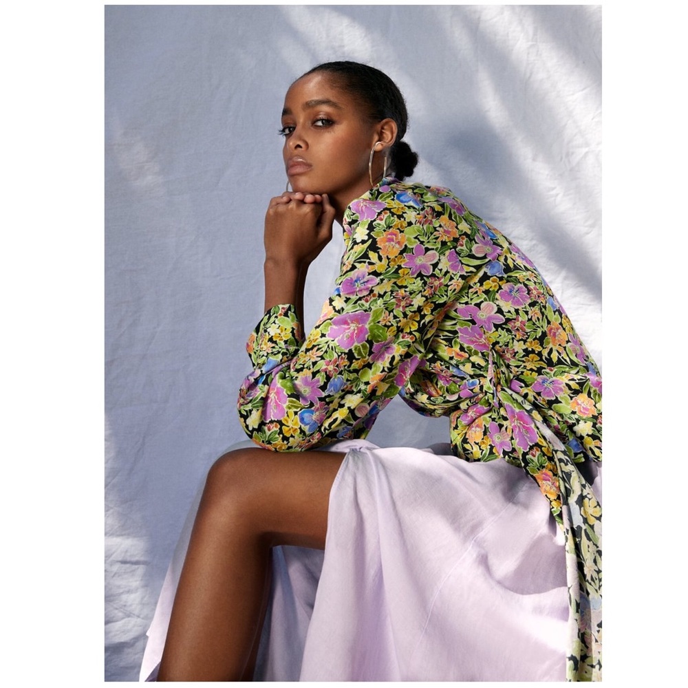 ZARA Floral Print Top with Side Tie Closure
